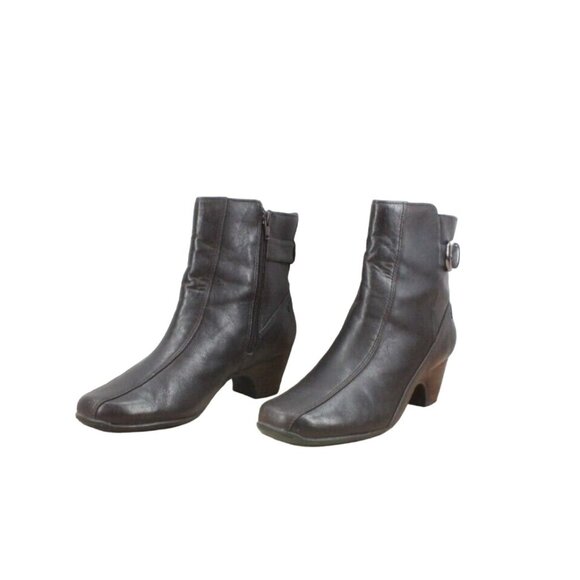 CLARKS Artisan Dara II Brown Leather Side Zip Buckle Accent Heel Boots 9.5 M - Picture 3 of 10